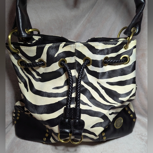 other Handbags - Zebra Shoulder Bag Embossed Animal Print Leather Studs Hobo Unique Handbag Boho